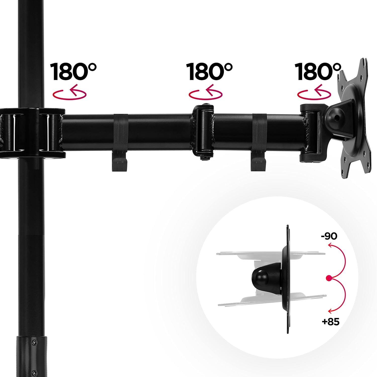 Duronic DMT252 Uchwyt na dwa monitory poziomo 2 x 8kg | monitory 13-27 cali | VESA 75 lub 100 | długi słupek 100 cm | do monitorów ultrawide | regulacja kąta +90°/-35°