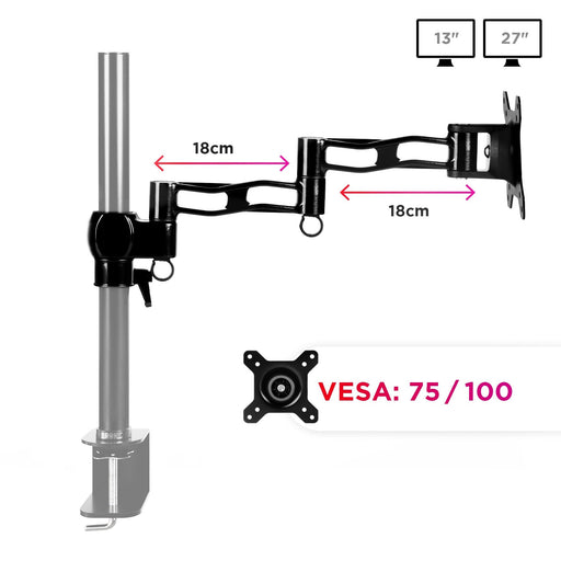 Duronic DML5 BK Ramię do uchwytów monitora serii DM35 | VESA 75 lub VESA 100 | wieszak | ramię | regulacja monitora | do uchwytów | aluminium