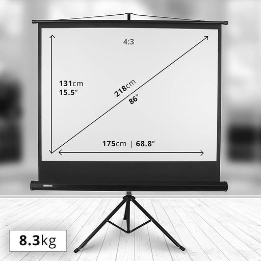 Duronic TPS86 4:3 Ekran do projektora na statywie    | sala konferencyjna | kino domowe | mata projekcyjna