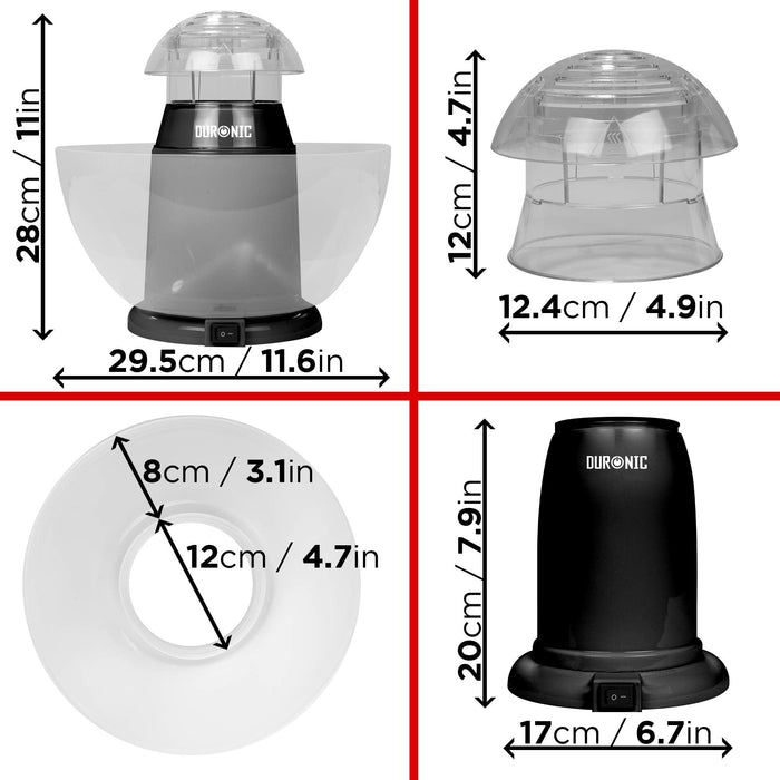 Duronic POP50 BK maszyna do popcornu automat 1200 W, do prażenia ziaren kukurydzy, wyjmowana misa, bez oleju