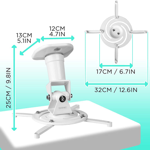 Duronic PB07XB Uchwyt projektora sufitowy ścienny | wieszak | ramię do projektora rzutnika | waga do 10 kg | biały | idealny na konferencję, kino domowe, prezentacje