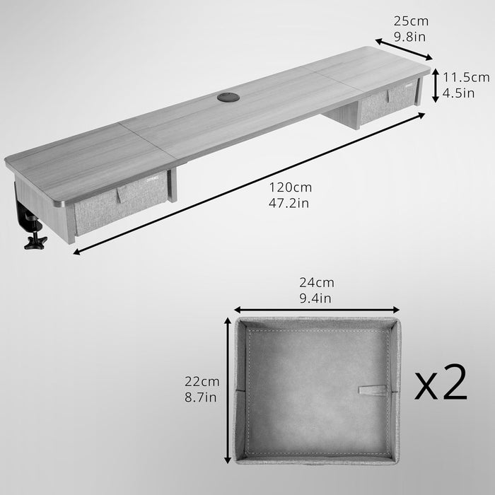 Duronic DD2 GY Nadstawka z szufladami na biurko kolor: szary 120 x 25 x 11,5 cm | uniwersalna i stabilna | montaż bez wiercenia | organizer do biurka dodatkowe szuflady
