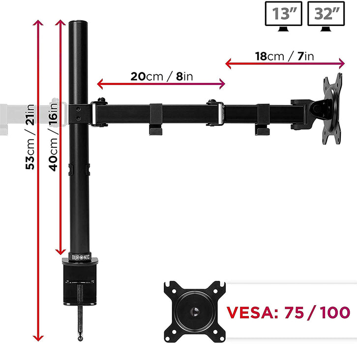 Duronic DM152 Uchwyt do dwóch monitorów do 2x 8 kg | VESA 75 lub 100  wieszak do ekranów, regulacja monitorów, 13- 27 cali