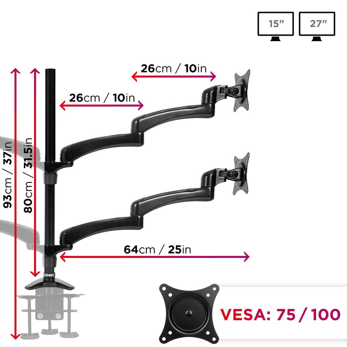 Duronic DM454 Uchwyt  czterech monitorów 4 ekrany | VESA 75 lub VESA 100 | wieszak remię | stal nierdzewna | maks 8 kg | na 4 monitory | 10 lat gwarancji | stojak | regulacja monitora | czarny harmonijkowy