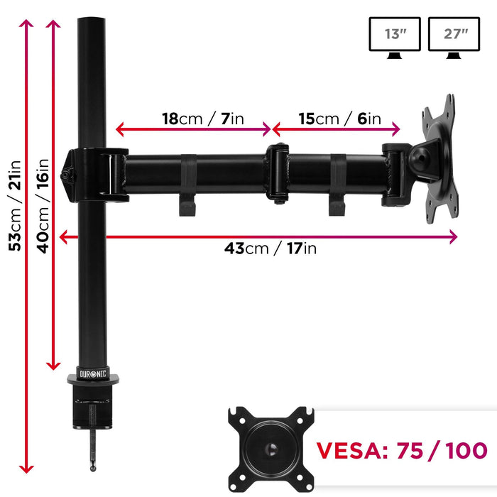 Duronic DM251X3 BK Uchwyt biurkowy do monitora ekranu | VESA 75 lub 100 |wieszak ramię| maks. 8 kg |stojak| regulacja monitora