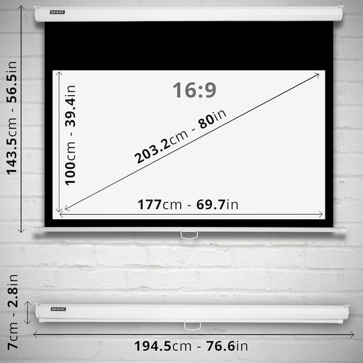 Duronic MPS60 16/9 WE Ekran projekcyjny biały półautomatyczny 60 cali proporcje 16:9 | mata do projektora 75 x 133 cm zwijana do kasety 60" | matt whitte | współczynnik odbicia +1G | kino w domu