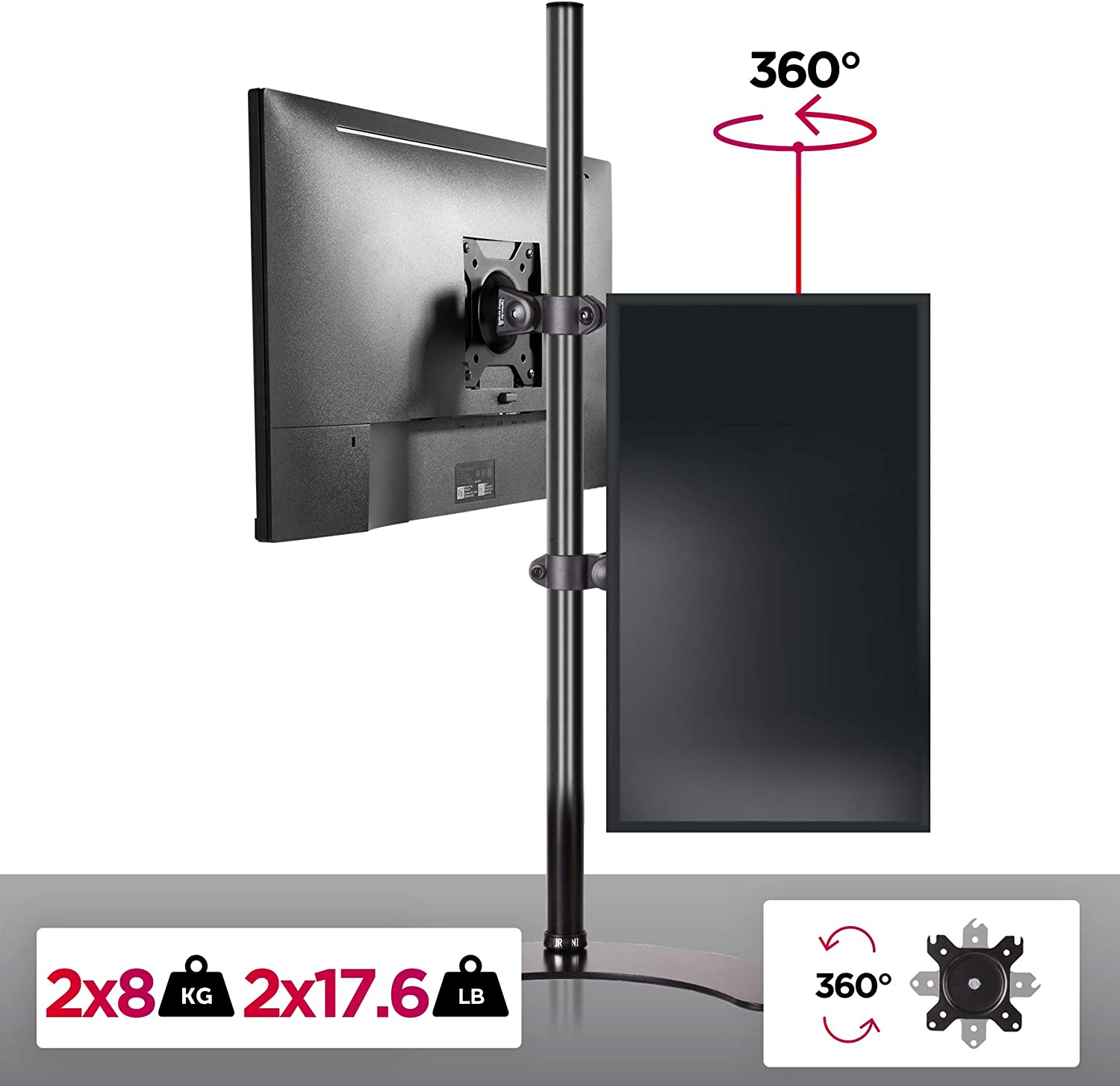 Duronic DM15D2V2 Uchwyt dwa monitory pionowo 2x8kg VESA 75 lub 100 do 8 kg na ramię dwa monitory 13-32 cali czarny