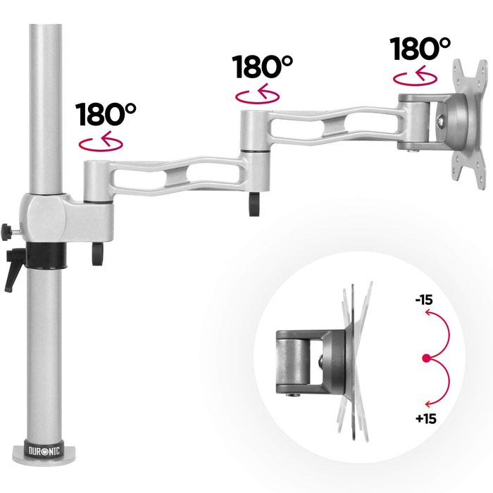 Duronic DM351X3 SR Uchwyt monitora ekranu srebrny VESA 75 lub 100 Harmonijkowy wieszak ramię maks. 10 kg na jeden ekran stojak regulacja monitora stop aluminium srebrny