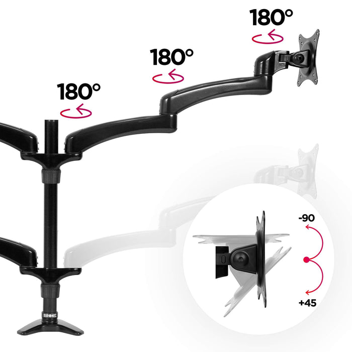 Duronic DM454 Uchwyt  czterech monitorów 4 ekrany | VESA 75 lub VESA 100 | wieszak remię | stal nierdzewna | maks 8 kg | na 4 monitory | 10 lat gwarancji | stojak | regulacja monitora | czarny harmonijkowy