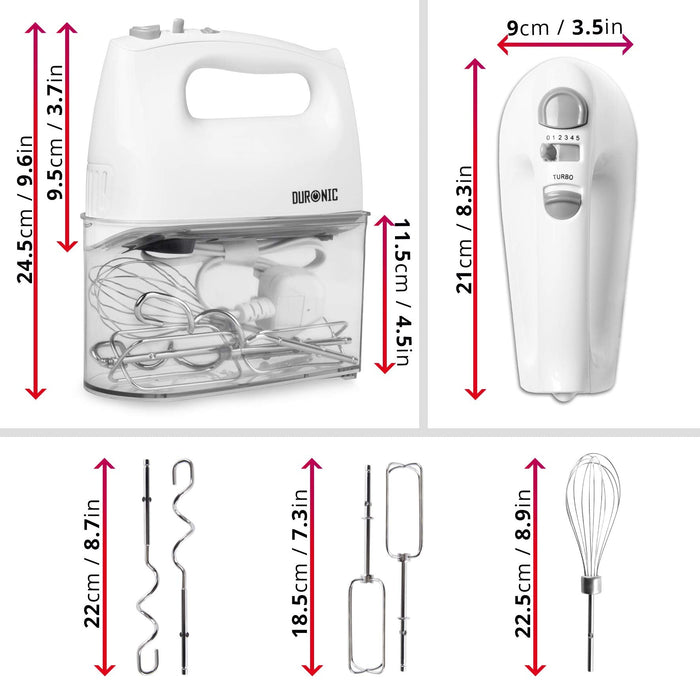 Duronic HM4 WE Mikser ręczny z koszem na wiertła   | robot kuchenny | łatwy w przechowywaniu |  z funkcją turbo | 400 W