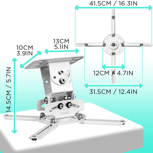 Duronic PB05XB Uchwyt projektora sufitowy ścienny | wieszak | ramię do projektora rzutnika | waga do 13,6kg | biały | idealny na konferencję, kino domowe, prezentacje