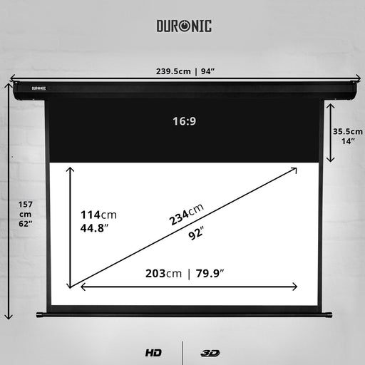 Duronic EPS92 16:9 Ekran do projektora elektryczny | sala konferencyjna | kino domowe | mata projekcyjna