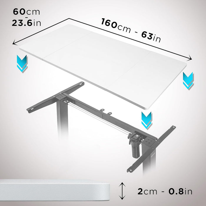 Duronic TT160 WE Blat do biurka z elektryczną regulacją wysokości z MDF 160 x 60 cm Kolor: biały | biurko stój-siedź miksuj i łącz blat i rama | wygodne ergonomiczne biurko prostokątne