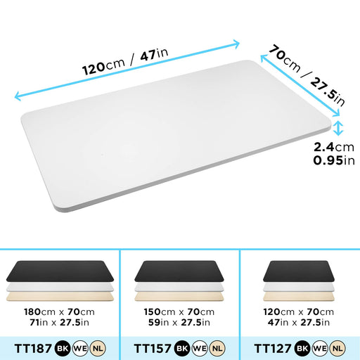 Duronic TT127 WE Blat biurek regulowanych 120 x 70 Płyta MDF obciażenie do 100 kg kolor biały