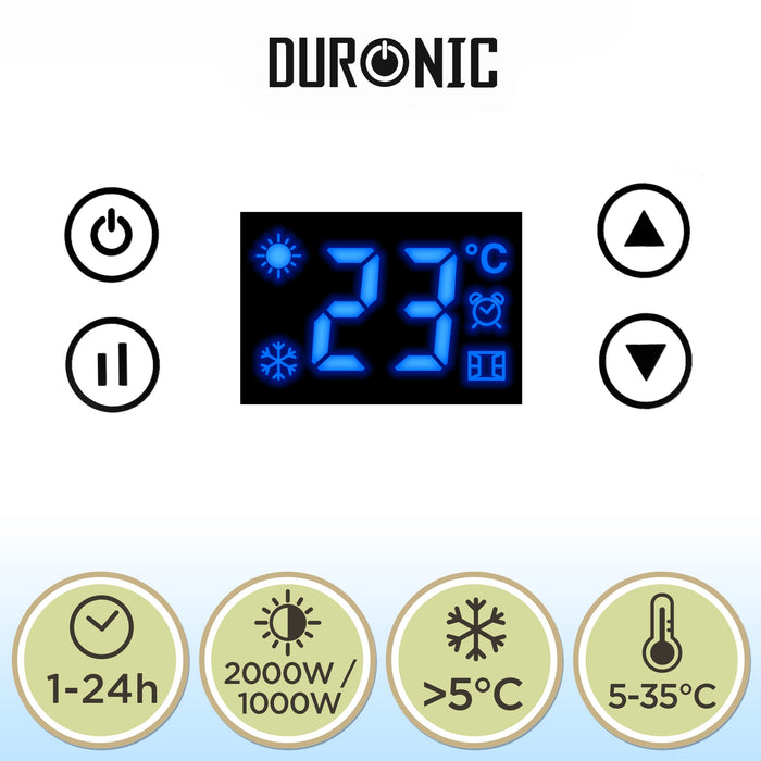 Duronic BFH21 Łazienkowy grzejnik elektryczny z programatorem z pilotem do montażu ściennego lub wolnostojącego dogrzewanie łazienki garażu