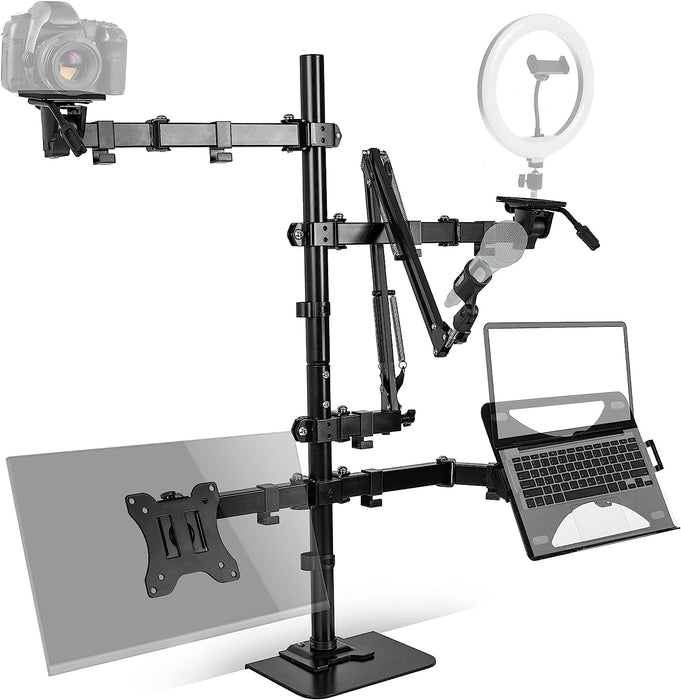 Duronic SMDM10 Uchwyt do streamingu wielofunkcyjny | monitor + laptop + mikrofon + kamera i oświetlenie na 1 statywie | social media vlogi | stand do studia nagrań e-learning | zestaw studyjny