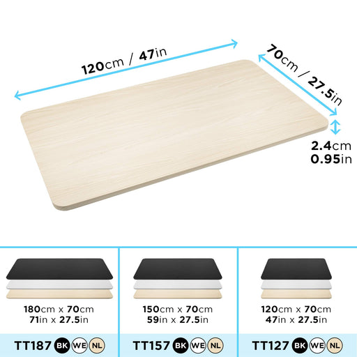 Duronic TT127 NL Blat biurek regulowanych 120 x 70 Płyta MDF obciażenie do 100 kg kolor naturalnego drewna