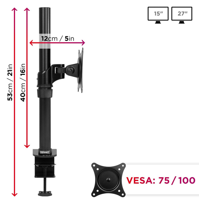 Duronic DM451X1 Uchwyt biurkowy do monitora 13 kg    VESA 75 lub VESA 100  wieszak  ramię do ekranu na 1 monitor czarny 10 lat gwarancji stojak regulacja monitora