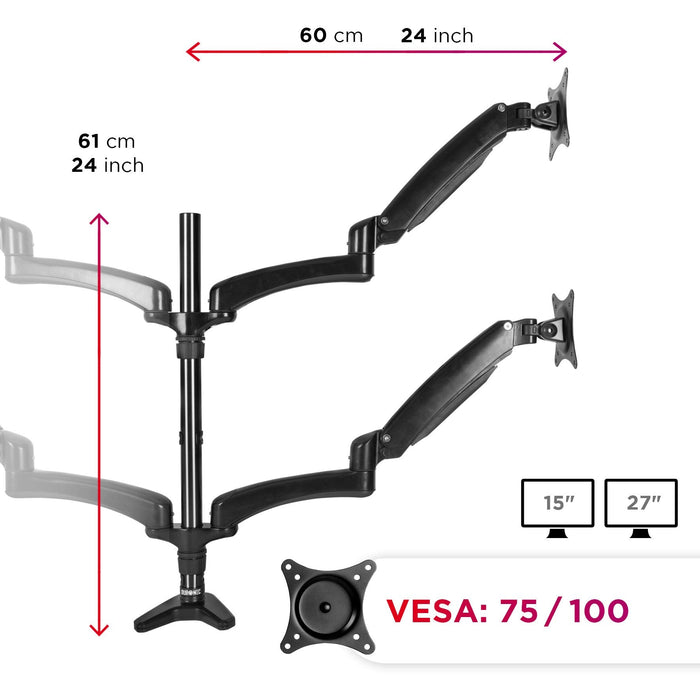 Duronic DM554 Uchwyt czterech monitorów 4 ekrany  |VESA 75 lub VESA 100 | wieszak | ramię do monitorów | aluminium | maks 5 kg |  4 monitory | stojak | regulacja monitora | czarny harmonijkowy