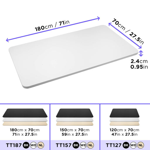 Duronic TT187 WE Blat do biurka regulowanego 180x70 płyta MDF obciażenie do 100 kg kolor biały