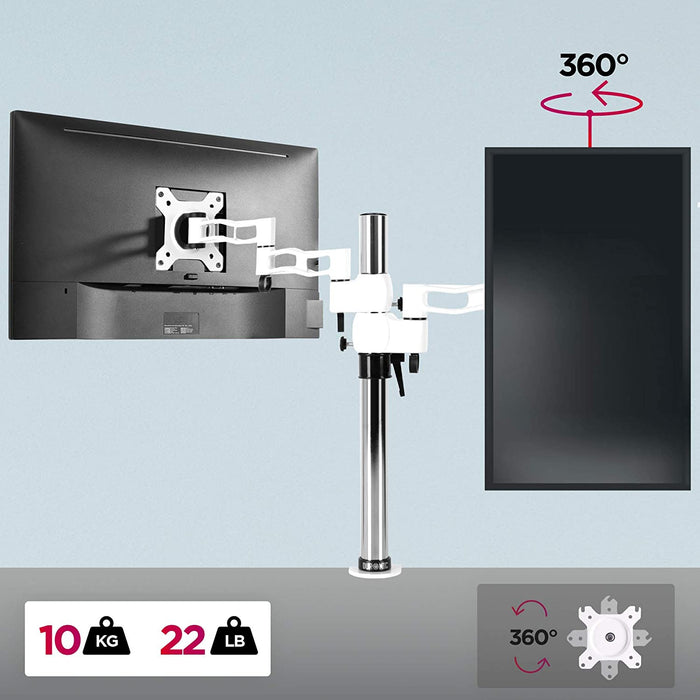 Duronic DM351X3 WE Uchwyt do monitora ekranu biały VESA 75 lub 100  Harmonijkowy wieszak ramię maks. 10 kg na jeden ekran stojak regulacja monitora stop aluminium