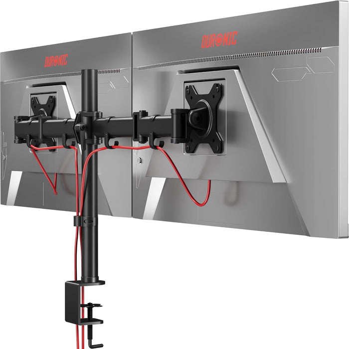 Duronic DM252 BK Uchwyt do dwóch monitorów 2 ekrany | VESA 75 VESA 100 | wieszak ramię | maks. 8 kg na jeden ekran | stojak 2 monitory | stalowy | regulacja monitora