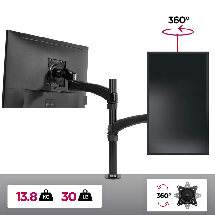 Duronic DM451X2 Uchwyt biurkowy do monitora 13 kg  VESA 75 lub VESA 100 wieszak ramię na 1 monitor 10 lat gwarancji stojak regulacja monitora czarny