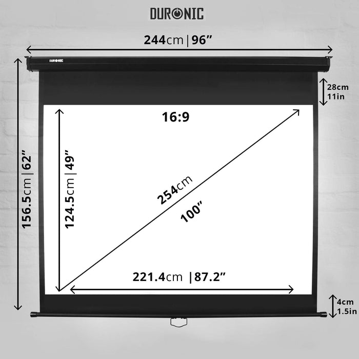 Duronic MPS100 16:9 BK Ekran do projektora regulowany  | sala konferencyjna | kino domowe | mata projekcyjna