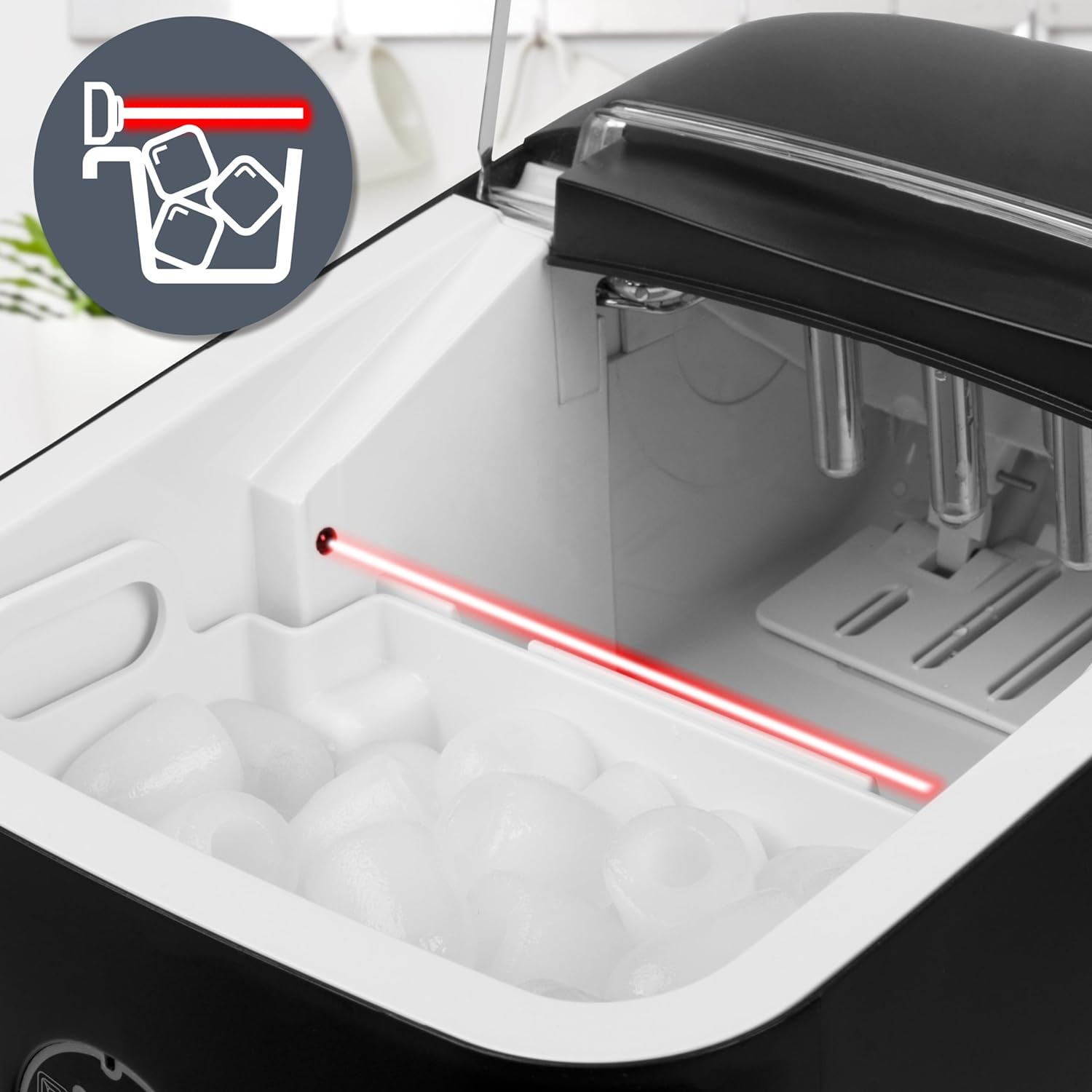 Duronic ICM12 BK Kostkarka do lodu elektryczna 120W | 8 kostek w 6 do 8 minut | Kosz o pojemności 1 litra i szpatułka | Zbiornik 1 litr | Lód do zimnych napojów i koktajli | przezroczysta pokrywka