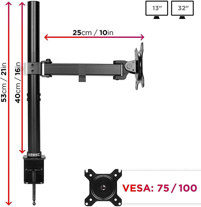 Duronic DM151X2 Uchwyt do jednego monitora do 8 kg | VESA 75 lub 100  wieszak do ekranu, regulacja monitora, 13- 27 cali