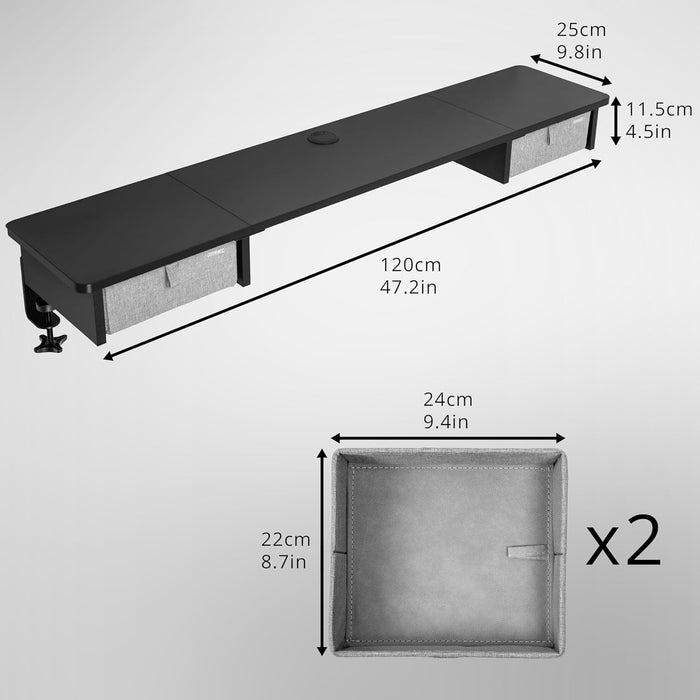 Duronic DD2 BK Nadstawka z szufladami na biurko kolor: czarny 120 x 25 x 11,5 cm | uniwersalna i stabilna | montaż bez wiercenia | organizer do biurka dodatkowe szuflady
