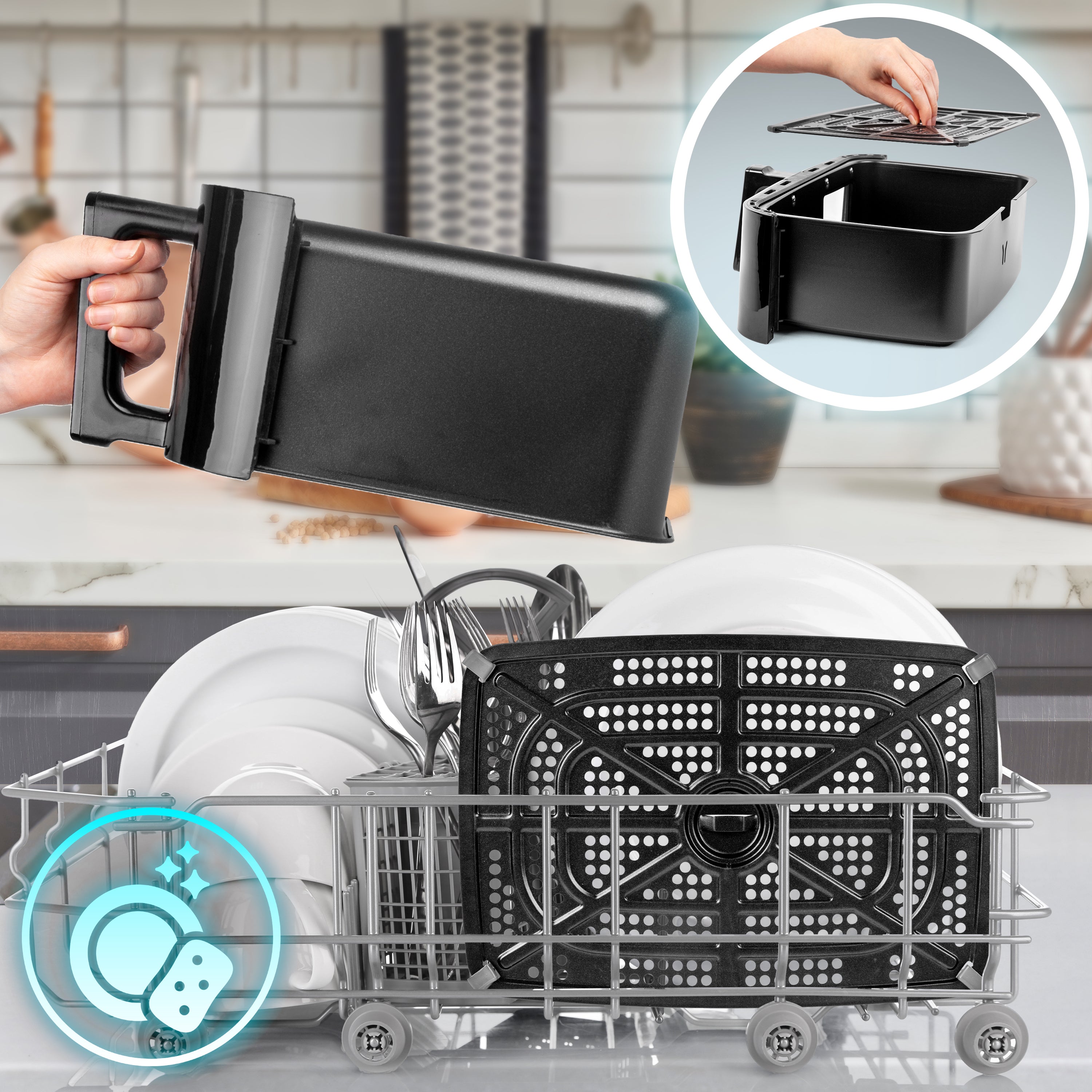 Duronic AF14 BK Airfryer XXL z dużą komora 10l frytkownica beztłuszczowa na gorące powietrze wielofunkcyjna podwójna