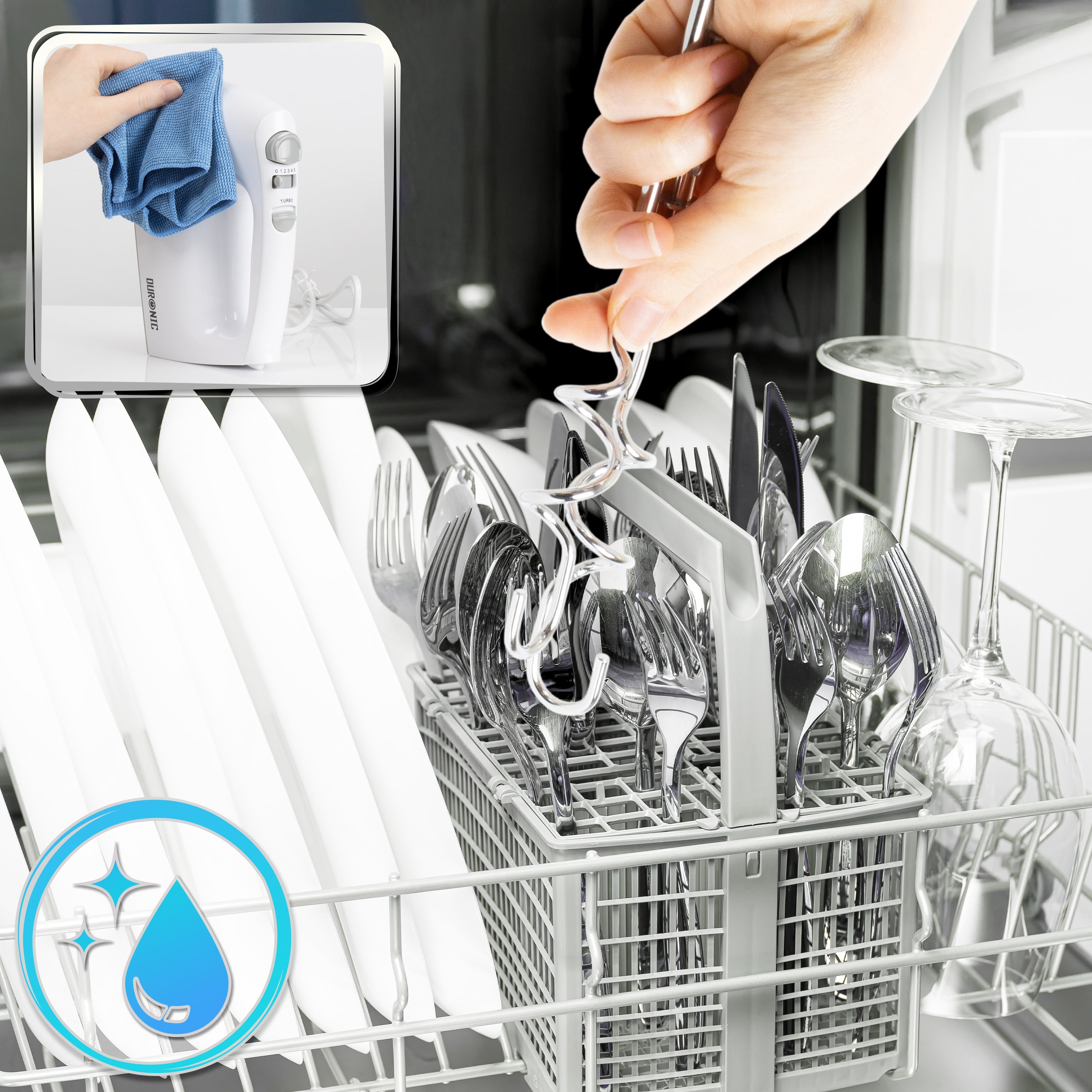 Duronic HM4 WE Mikser ręczny z koszem na wiertła robot kuchenny łatwy w przechowywaniu |  z funkcją turbo | 400 W