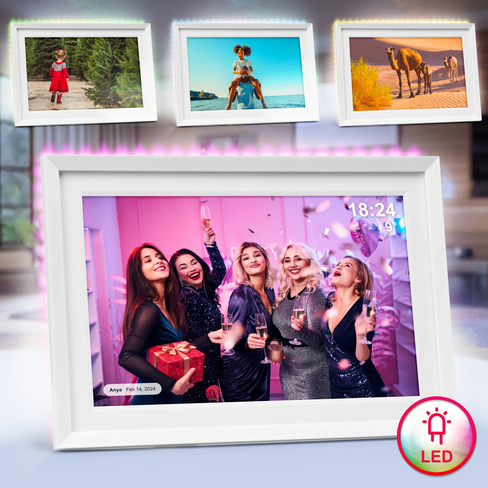 Duronic Frameo PF2A WE Ramka cyfrowa na zdjęcia i filmy Wi-Fi rotacyjna elektroniczna ramka na zdjęcia wysoka rozdzielczość 1280 x 800 Ekran dotykowy 10,1 cala slot Micro-SD