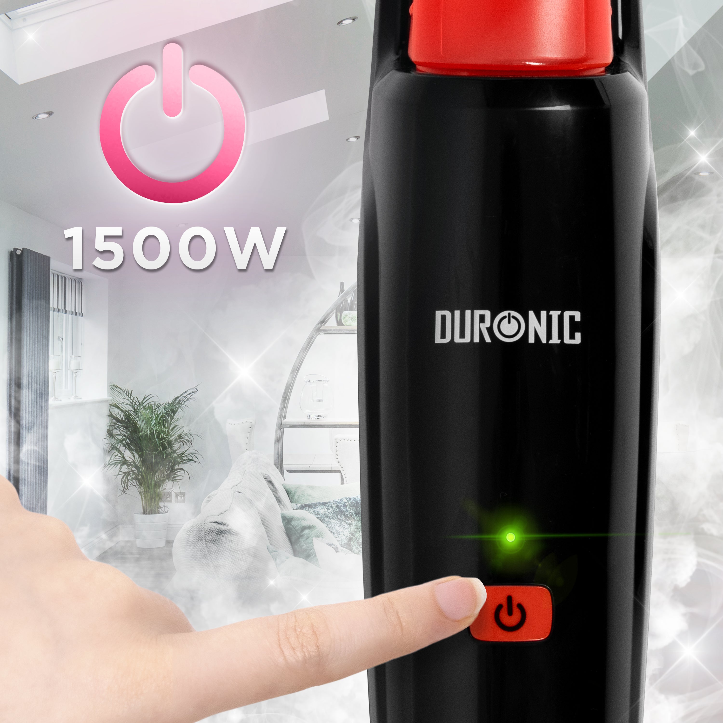 Duronic STM15 BK Elektryczny mop parowy o mocy 1500 W ze zbiornikiem 500 ml i maksymalną temperaturą 100°C do paneli, płytek, dywanów czyszczenie bez chemii. Czarny