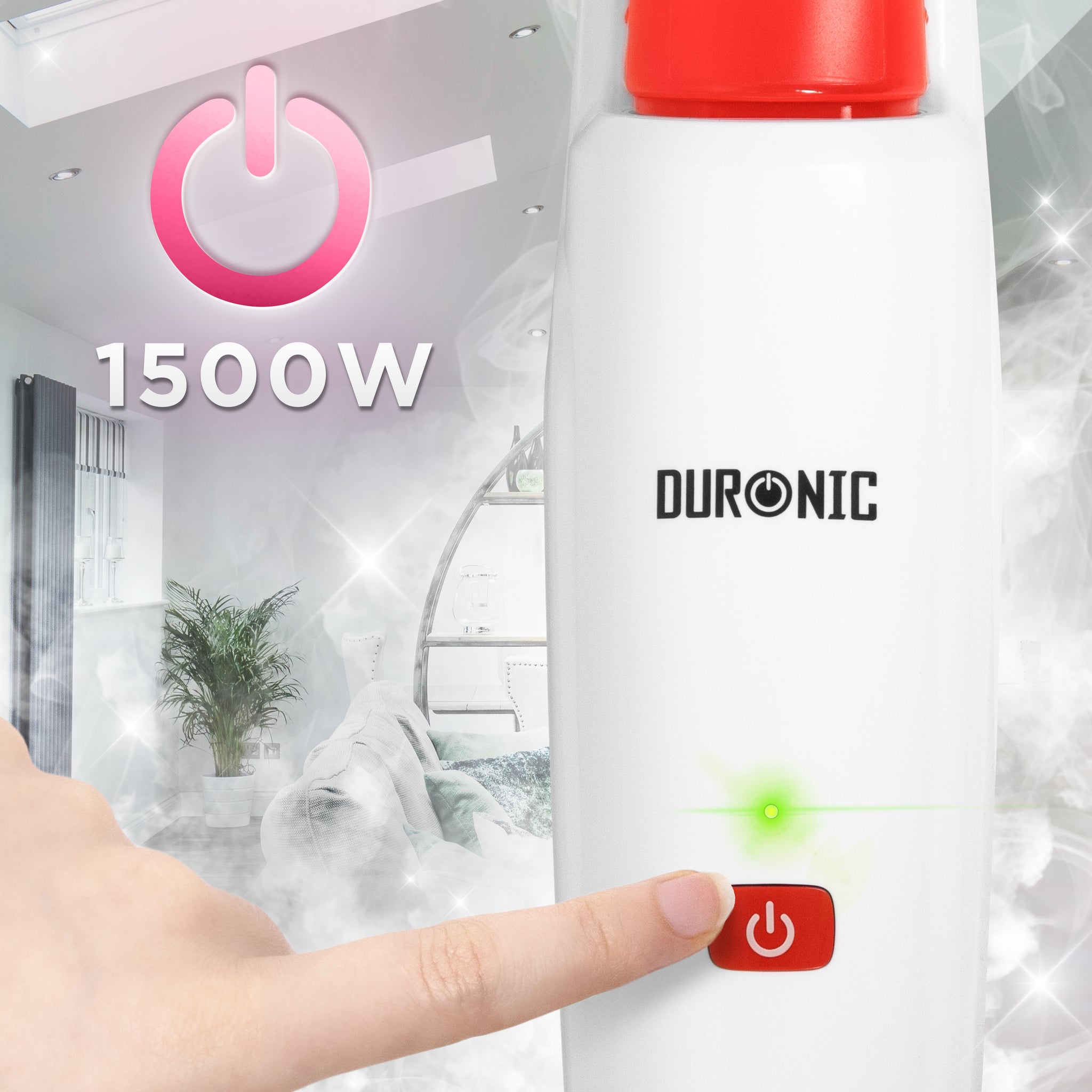 Duronic STM15 WE Elektryczny mop parowy o mocy 1500 W ze zbiornikiem 500 ml i maksymalną temperaturą 100°C do paneli, płytek, dywanów czyszczenie bez chemii. Biały
