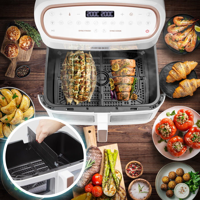 Duronic AF34 WE Air fryer XXL z AFD1 duża komora 10l i 2x po 5l | frytkownica beztłuszczowa dwukomorowa na gorące powietrze | wielofunkcyjna | biała