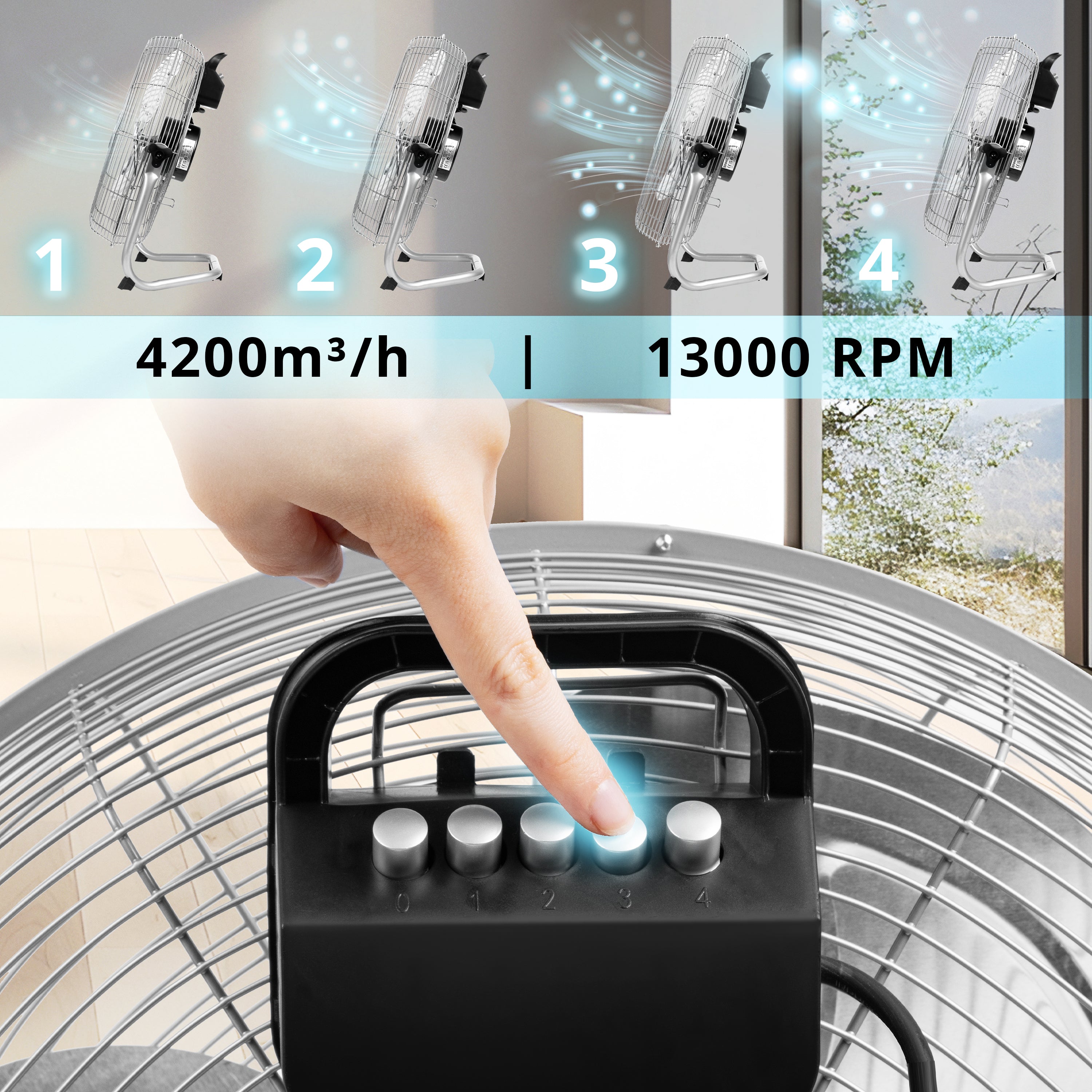 Duronic FN20 Wentylator podłogowy metalowy 120W | łopaty ostrza metalowe 4 prędkości i regulacja nachylenia (90 stopni) | 20 cali średnicy głowicy | duży i cichy | kolor: chrom wydajność: 4200m³/h