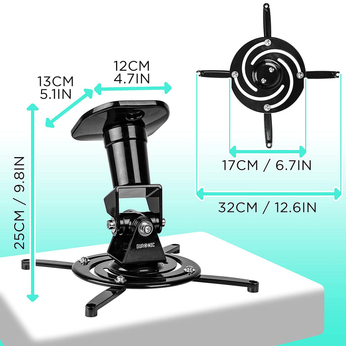 Duronic PB01XB Uchwyt projektora sufitowy ścienny | wieszak | ramię do projektora rzutnika | waga do 10kg | czarny | idealny na konferencję, kino domowe, prezentacje