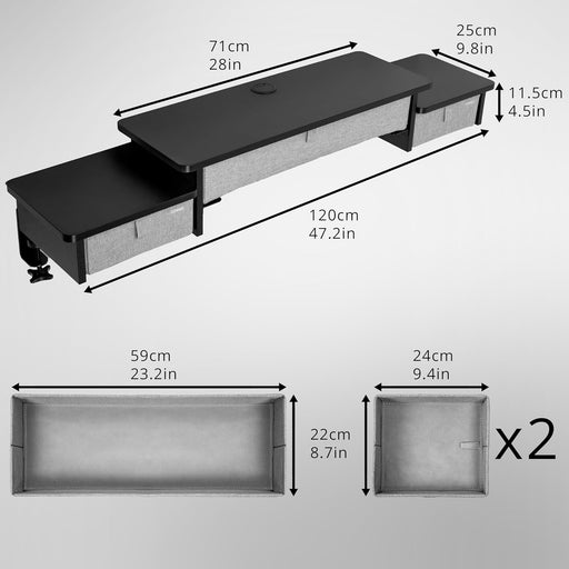 Duronic DD4 BK Nadstawka z szufladami na biurko kolor: czarny 120 x 25 | 3 szuflady | uniwersalna i stabilna | montaż bez wiercenia | organizer do biurka dodatkowe szuflady