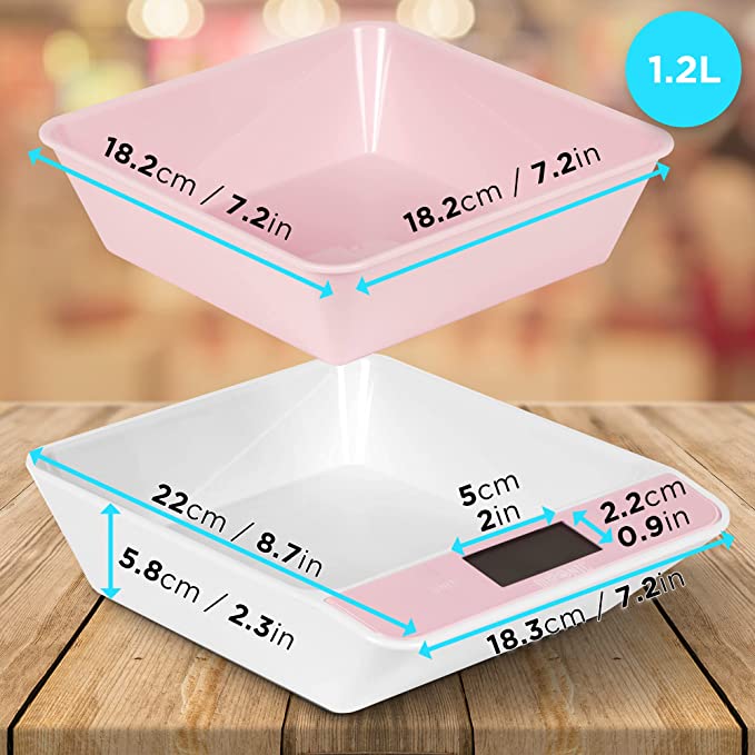 Duronic KS100 PK Elektroniczna waga kuchenna do 5kg różowa cyfrowy wyświetlacz waga z ukrytą misą.