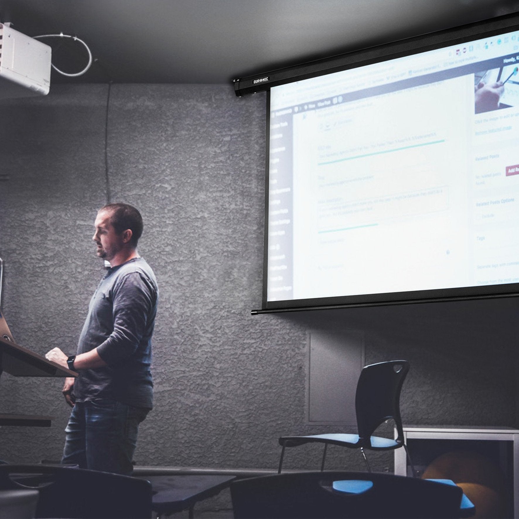 Duronic EPS92 16:9 Ekran do projektora elektryczny | sala konferencyjna | kino domowe | mata projekcyjna