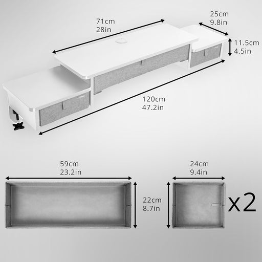 Duronic DD4 WE Nadstawka z szufladami na biurko kolor: biały 120 x 25 | 3 szuflady | uniwersalna i stabilna | montaż bez wiercenia | organizer do biurka dodatkowe szuflady