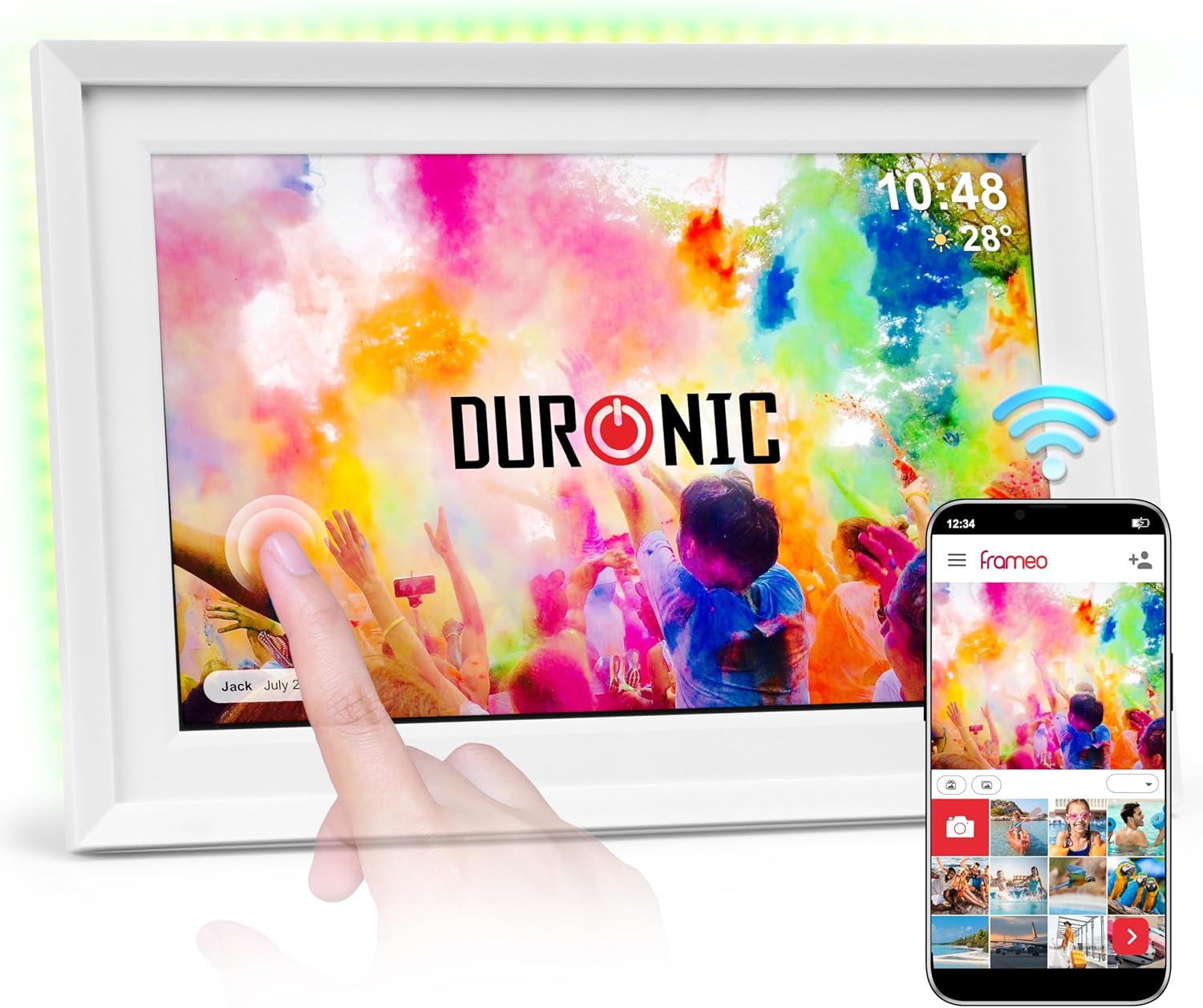 Duronic Frameo PF2A WE Ramka cyfrowa na zdjęcia i filmy Wi-Fi rotacyjna elektroniczna ramka na zdjęcia wysoka rozdzielczość 1280 x 800 Ekran dotykowy 10,1 cala slot Micro-SD