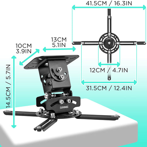 Duronic PB03XB Uchwyt projektora sufitowy ścienny | wieszak | ramię do projektora rzutnika | waga do 13,6kg | czarny | idealny na konferencję, kino domowe, prezentacje