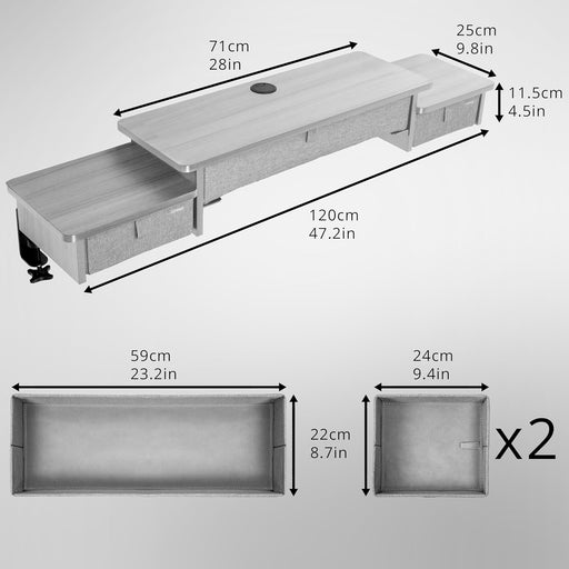 Duronic DD4 GY Nadstawka z szufladami na biurko kolor: szary 120 x 25 | 3 szuflady | uniwersalna i stabilna | montaż bez wiercenia | organizer do biurka dodatkowe szuflady