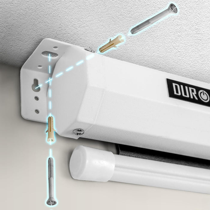 Duronic MPS90 16/9 WE Ekran projekcyjny biały półautomatyczny 90 cali proporcje 16:9 | mata do projektora 112 x 199 cm zwijana do kasety 90" | matt whitte | współczynnik odbicia +1G | kino w domu