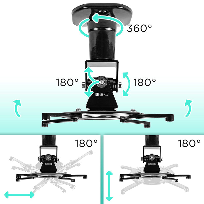 Duronic PB01XB Uchwyt projektora sufitowy ścienny | wieszak | ramię do projektora rzutnika | waga do 10kg | czarny | idealny na konferencję, kino domowe, prezentacje