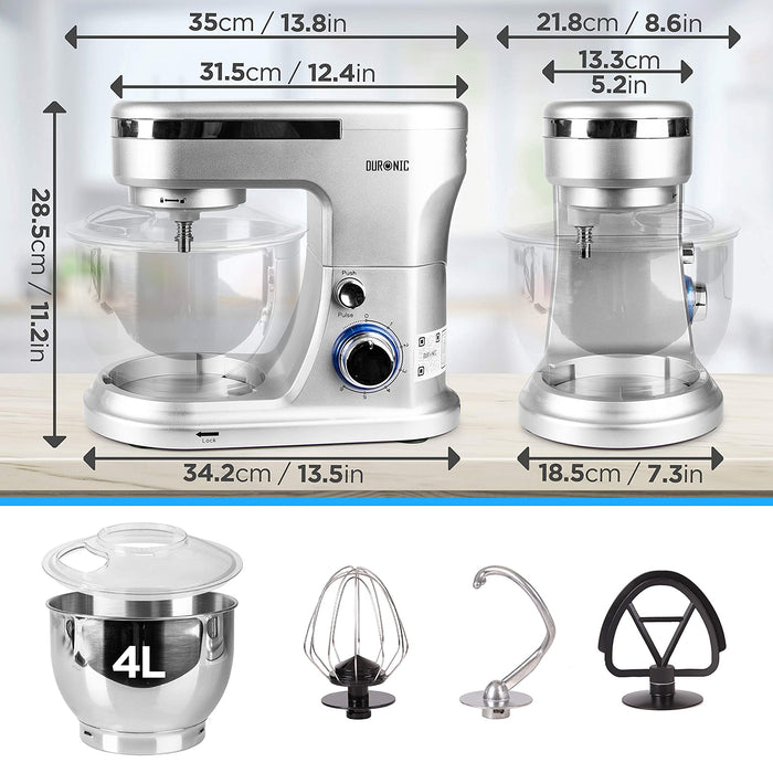 Duronic SM104 SR Mikser planetarny z misą 1000W robot kuchenny mikser stojący 4 L