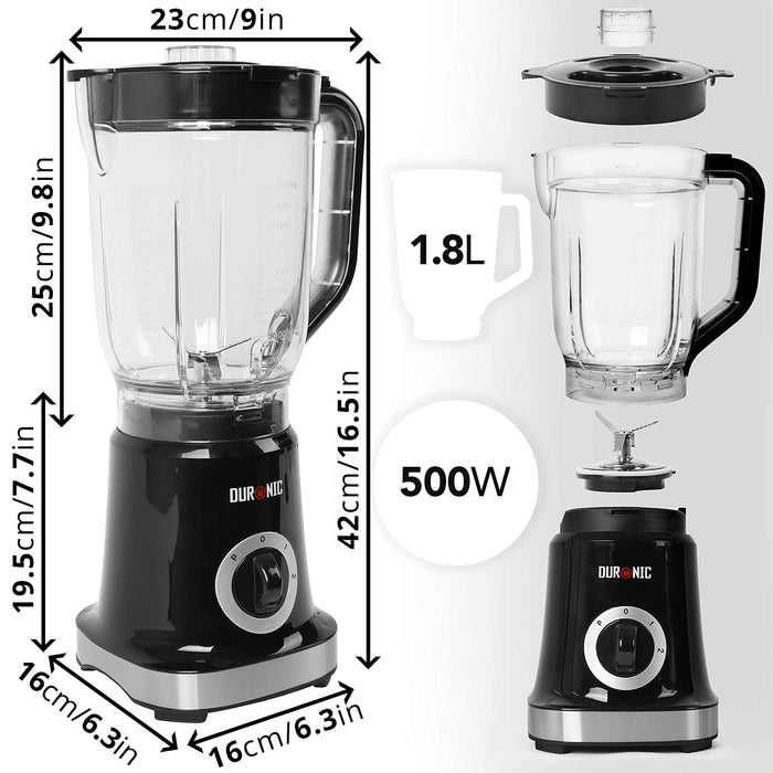 Duronic BL5 BK Blender kielichowy do smoothie 1.8l kielich ostrza Ninja funkcja kruszenia lodu